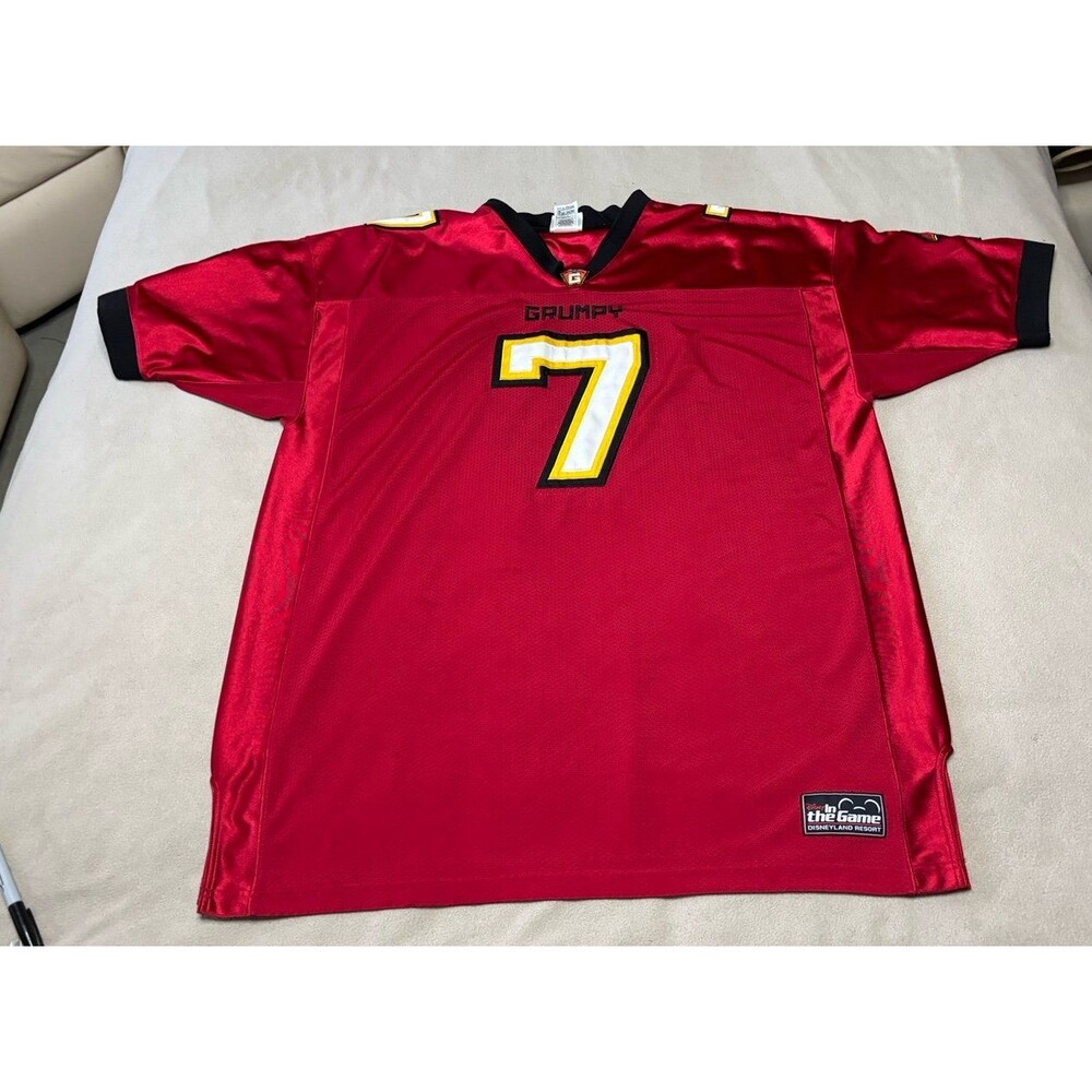 Vintage Disneyland Snow White Grumpy #7 Stitched Football Jersey Red Size XL